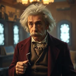 cinematic shot of young albert einstein as dr. strange