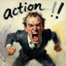 angry joe screaming, painting by phil hale, fransico goya,'action lines '!!!, graphic style, visible brushstrokes, motion blur, blurry