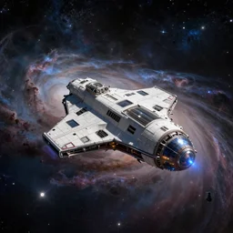 spaceship in a nebula, by Vincent Di Fate