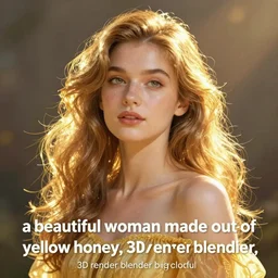 “a beautiful woman made out of yellow honey, 3D render blender, bright colorful”