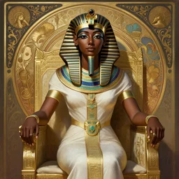 tilda swinton as a dark - skinned egyptian pharao sitting on a throne, intricate, elegant, highly detailed, digital painting, artstation, concept art, matte, sharp focus, illustration, art by anders zorn and greg rutkowski and alphonse mucha