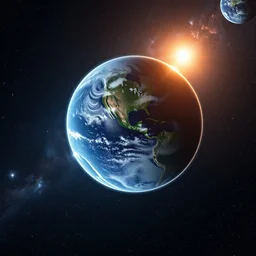 earth from outer space, cosmic dust, nebula, star, other planets, highly detailed, high render, realistic