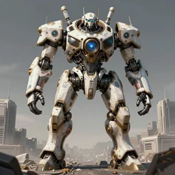 symmetrical dieselpunk warrior, giant juggernougt mecha with two legs, details and decals in the utopia city. sci - fi, by mandy jurgens, ashley wood, ernst haeckel, james jean