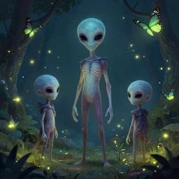 extraterrestrial gentlemen, butterflies, fireflies artstation, kinkade