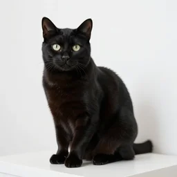 national geographic photograph of a scheming black cat sitting in a white room