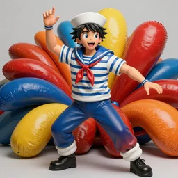 an inspired sailor, made of colored leatherette, vivid dynamic composition, by jeff koons, by yoro sean, surreal, overblown vibrant colors, masterpiece, physical based rendering, featured on pixiv, octane renderer, trending on pinterest