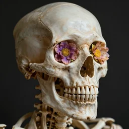 skeleton with flowers in the eye sockets