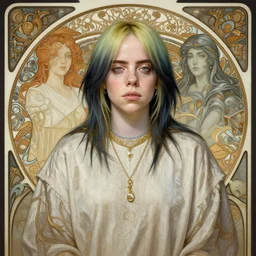 Billie Eilish, fantasy, intricate, elegant, highly detailed, digital painting, 4k, HDR, concept art, smooth, sharp focus, illustration, art by artgerm and H R Giger and alphonse mucha