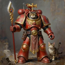 an oil painting of a cat as the emperor of Mankind from the Warhammer 40k, Warhammer 40k