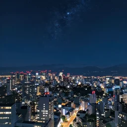 very beautiful night, starry sky, overlooking the city, the view from the top of the building, makoto shinkai, 8 k
