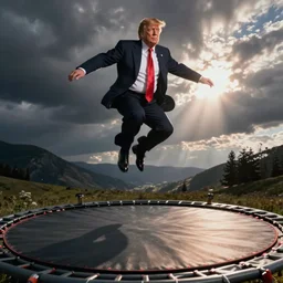 donald trump jumping on a trampolin