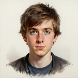 Caricature portraits done of a Young Damon Albarn, realistic, hyperrealistic, very realistic, highly detailed, very detailed, extremely detailed, detailed, oil painting, digital art, trending on artstation