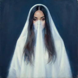 A painting of Megan Fox as a ghost.