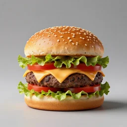 a hamburger, on a bun, with cheese, lettuce and tomato, entirely made out of music. Surrealist art studio photography