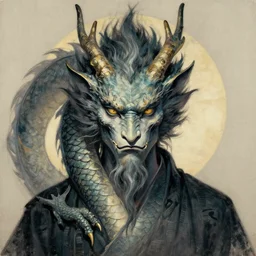 portrait of surreal dragon king, artwork by Daniel Merriam,
