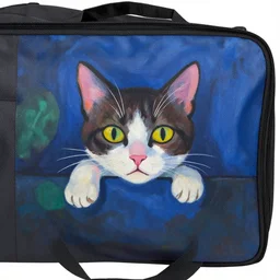 cat inside a travel bag sticking its head out painted by matisse