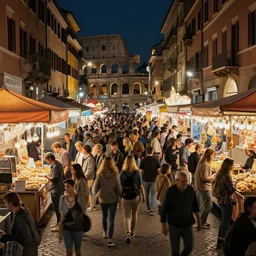 crowded streets carnival rome at night in 1 7 8 9 matte painting by william turner concept art octane render trending on artstation artstationhd artsta _ - h 7 6 8