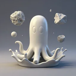 ebay product, miniature resine figure, High detail photography, 8K, 3d fractals, pictoplasma, one simple ceramic toy tentacle monster Figure sculpture, surrounded by splashes, 3d primitives, in a Studio hollow, by pixar, by jonathan ive,, simulation