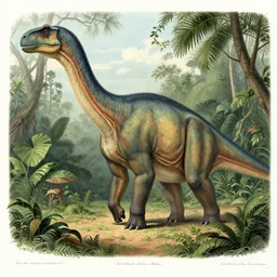 a victorian naturalist's illustration of a brontosaurus, apatosaurus, mokele - mbembe, in a jungle, labels and notes, high detail, ultrasharp detail