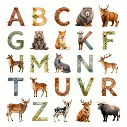 an epic, beautiful painting of the whole alphabet drawn accompanied with animals that begin with those letters, hyper detailed, clear, focused