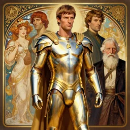 STAR TREK shiny armor designed in ancient Greece, (SFW) safe for work, photo realistic illustration by greg rutkowski, thomas kindkade, alphonse mucha, loish, norman rockwell