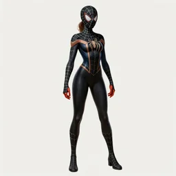full body character turnaround of a woman in an orb weaver inspired outfit and mask, character sheet, spiderwoman!!!!!, john singer sargent, good value control, digital painting, concept art, running shoes, sharp focus, illustration, 8 k, black undersuit, black main color, realistically proportioned body, realistically proportioned head