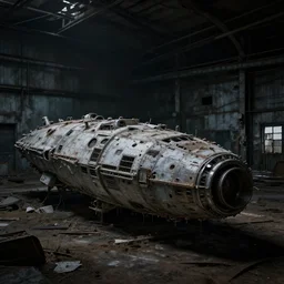 abandoned warehouse, dark, dusty, post apocalyptic, space ship parts, close up, Wadim Kashin,  XF IQ4, f/1.4, ISO 200, 1/160s, 8K, RAW, featured in artstation, octane render, cinematic, elegant, intricate, 8k