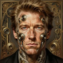 symmetry!! clint eastwood, machine parts embedded into face, intricate, elegant, highly detailed, digital painting, artstation, concept art, smooth, sharp focus, illustration, art by artgerm and greg rutkowski and alphonse mucha, 8 k