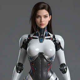 front shot of a beautiful latina cyborg character, by artgerm greg rutkowski gustave dore, octane render, polished, glossy, holographic skin, bionic futurism, galactic robotic cyborg details, 8 5 mm f 1. 8 lit edges, ominous elegant luminous intricate quartz highly detailed spike, 8 k, artstation sharp focus ray tracing cinematic masterpiece fine portrait