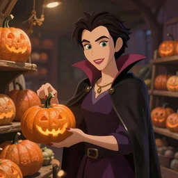 a portrait of pretty vampire shopping for pumpkins, pixar, studio ghibli,