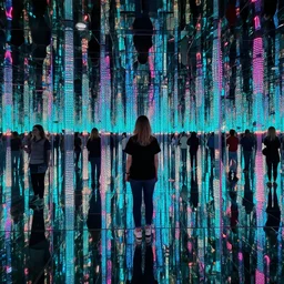 neon meadow, art installation with infinity mirrors,