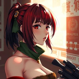 anime girl with red - black - green hair in the soviet pioneer form, manga, katsura masakazu, intricate, detailed, studio lighting, ilya kuvshinov, anatomically correct, concept art, digital