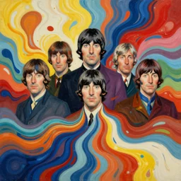 fantastic extraordinary beatles painting into fluid infinity variations of colours mass, mid shot, norman rockwell, viktor safonkin, jeff dekal, larry elmore, intricate details, hyperrealistic oil painting on canvas, deep depth field, hd, hdr, 4 k, 8 k