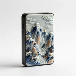 porcelain external hard drive, high detail macro photography, isolated on a pure white background, centered, entire object in frame, sharp focus, soft studio lighting