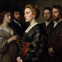 side view portrait of young scarlet johansson in japanese chinese costume by jan van eyck, tom bagshaw, jean delville, william bouguereau, albrecht durer, symbolist painting, mysterious mood