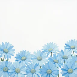 light blue daisies on bottom half of painting, matte painting, white background