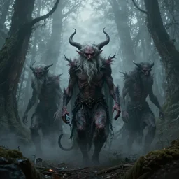 elder demons from the abyss in a misty forest, by emil melmoth, by rozalski, by greg rutkowski, cinematic