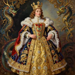 the royal king's dragonby greg hildebrant lisa frank fancy rococo baroque regal reptile oil painting high quality award winning clothed in fancy garb
