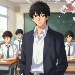 boy's love anime high school classroom scene spring setting, expert high detail concept art, perfect proportions fine - face, tall handsome, bold colors, smooth sharp focus, realistic shaded lighting poster ilya kuvshinov, katsuhiro, jeremy lipkin and michael germash, makoto shinkai, loish and clamp style, trending on art station, best selling artist