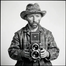 photo of vincent van gogh as an animatronic by diane arbus, black and white, high contrast, rolleiflex, 5 5 mm f / 4 lens
