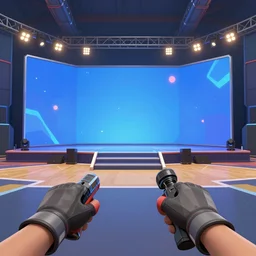 fighting video game stage, first person view from the ground looking up, low angle, hd, digital art, cinematic lighting, anime manga style, baki the grappler, trending on artstation