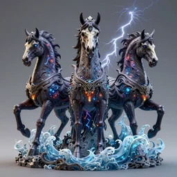 3 d ornate carved dark cosmic horse withfull body, sigma 5 0 0 mm f / 5. beautiful intricate highly detailed quetzalcoatl skull. bioluminescent, plasma, lava, ice, water, wind, creature, thunderstorm! artwork by tooth wu and wlop and beeple and greg rutkowski, 8 k trending on artstation