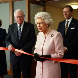 queen elizabeth and rab nesbit opening a mid century office building ribbon cutting ceremony formal dress kodakchrome