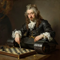 tank playing chess looking wise, rococo oil painting, highly detailed