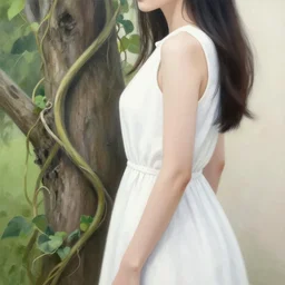 a close up of a woman in a white dress near a vine entangled tree, an airbrush painting by android jones, featured on cg society, fantastic realism, behance hd, daz 3 d, deviantart hd, gothic art, steampunk, behance hd, zbrush