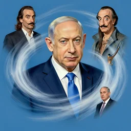 benjamin netanyahu swirling into madness, by michael cheva and salvador dali and wayne barlower