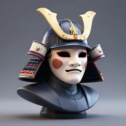 portrait of a bust of a samurai helmet and mask with futuristic fashion elements created by yuuki morita, octane render, 3 d animated, unreal engine 5, studio lighting, photorealistic, smooth surface