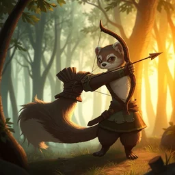 a medieval anthropomorphic ferret archer with a fluffy tail in a forest, backlighting, trending on artstation, furry art, by kawacy, warm lighting, digital art