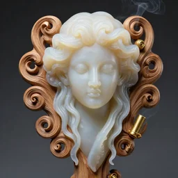 medusa made of soft translucent wax, wooden art nouveau swirls, strong subsurface scattering, smoke, tubes, gold elements, in the style of ruan jia and kai carpenter and irakli nadar, subsurface scattering, mystical colors, back light, dramatic lighting, 8 k, stunning scene, raytracing, octane render, artstation