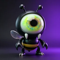 hyperrealistic rendering eyeballs beeple claws fangs sofubi, studio lighting, colored gels, colored background, black, lime, violet, explode